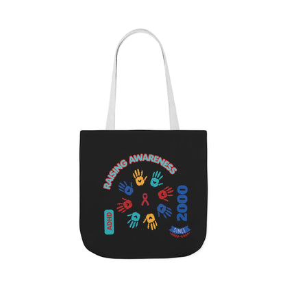 ADHD Awareness Rainbow Ribbon Canvas Tote with Personalized awareness year.