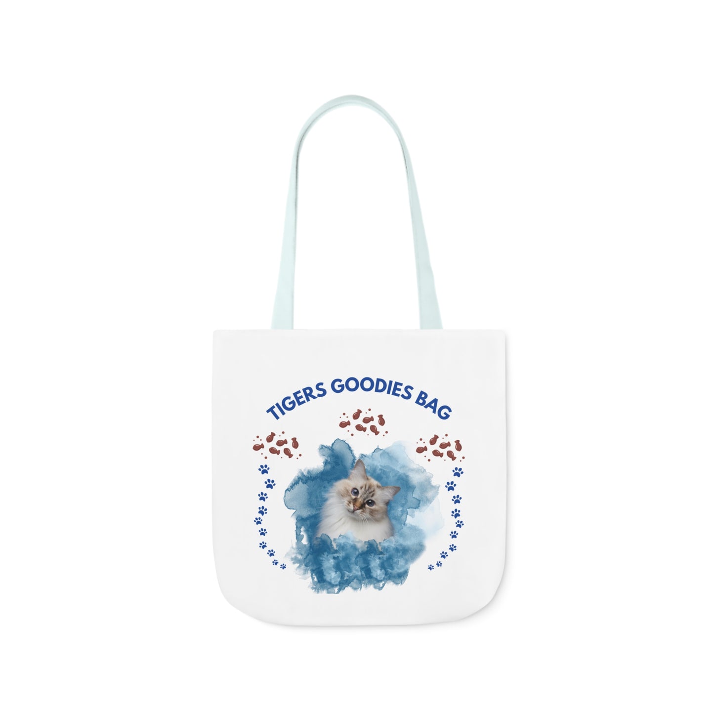 White and Blue Personalized Cat Canvas Tote Bag