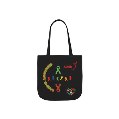 ADHD Awareness Rainbow Ribbon Canvas Tote with Personalized awareness year.