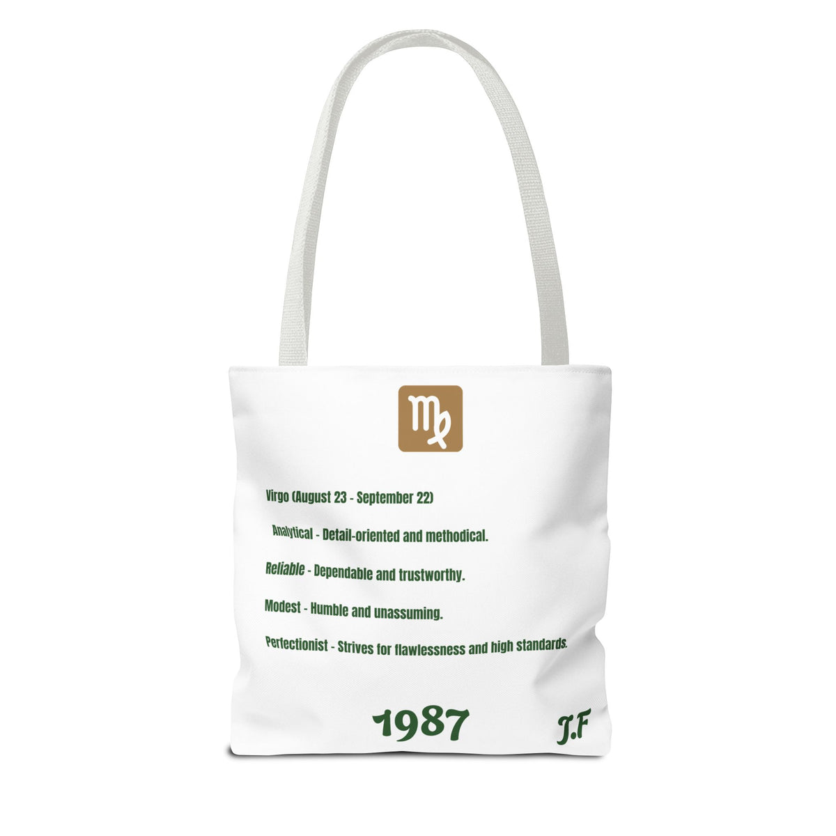 Personalized Initial & D.O.B Virgo Vibes Zodiac White Tote Bag