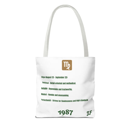 Personalized Initial & D.O.B Virgo Vibes Zodiac White Tote Bag