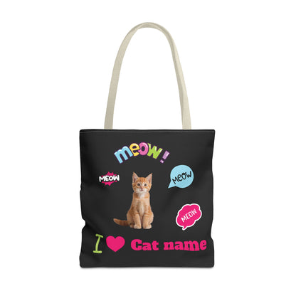 Personalized Cat Lover Canvas Tote Bag — "I  Cat name" Customizable Cat Photo Tote