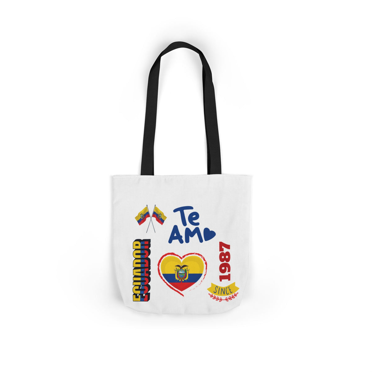 Ecuador Canvas Tote — "Te Amo" Heart Flag Design Personalized initial and D.O.B