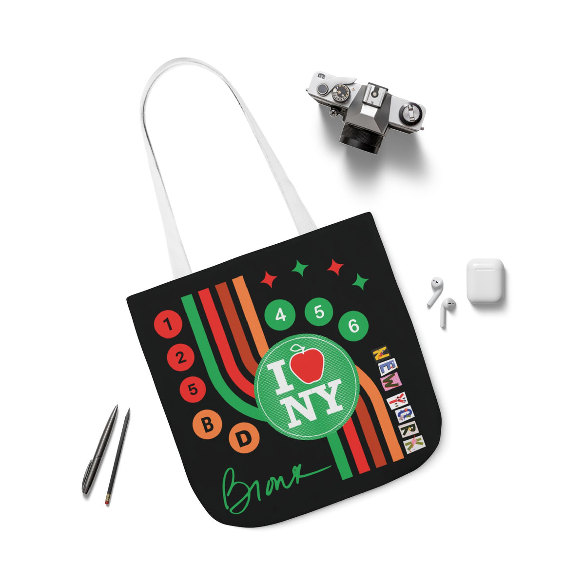 Personalized initial NY Retro Subway Canvas Tote — Colorful Graphic Market Bag