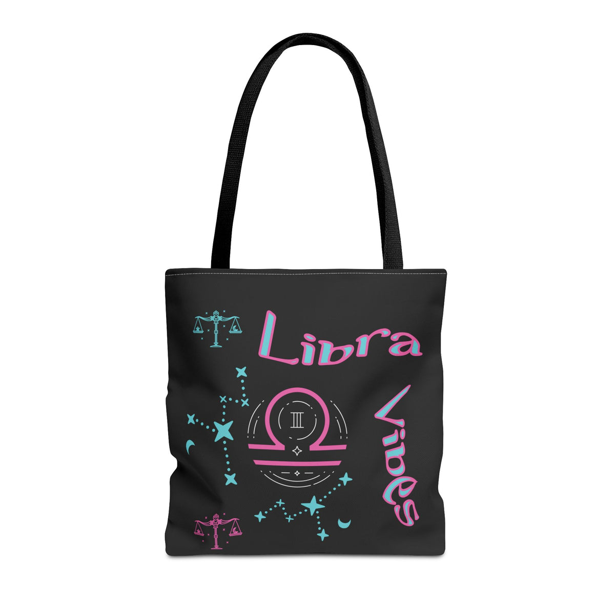 Personalized Initial & D.O.B Libra Zodiac Black Tote Bag with Traits & Birth Year (1997)