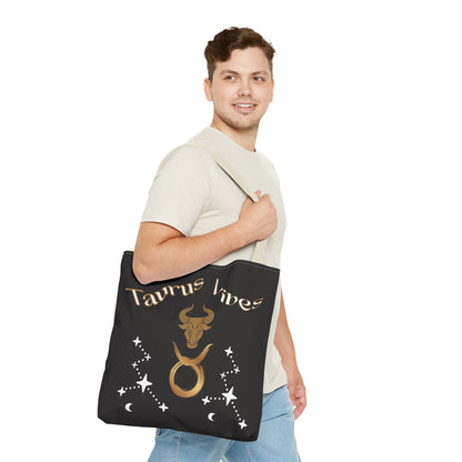 Personalized Taurus Vibes' Zodiac Canvas Tote Bag with Birth Year & Initials