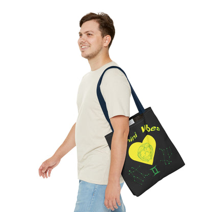 Personalized Initial & D.O.B Gemini Vibes black Zodiac Tote Bag