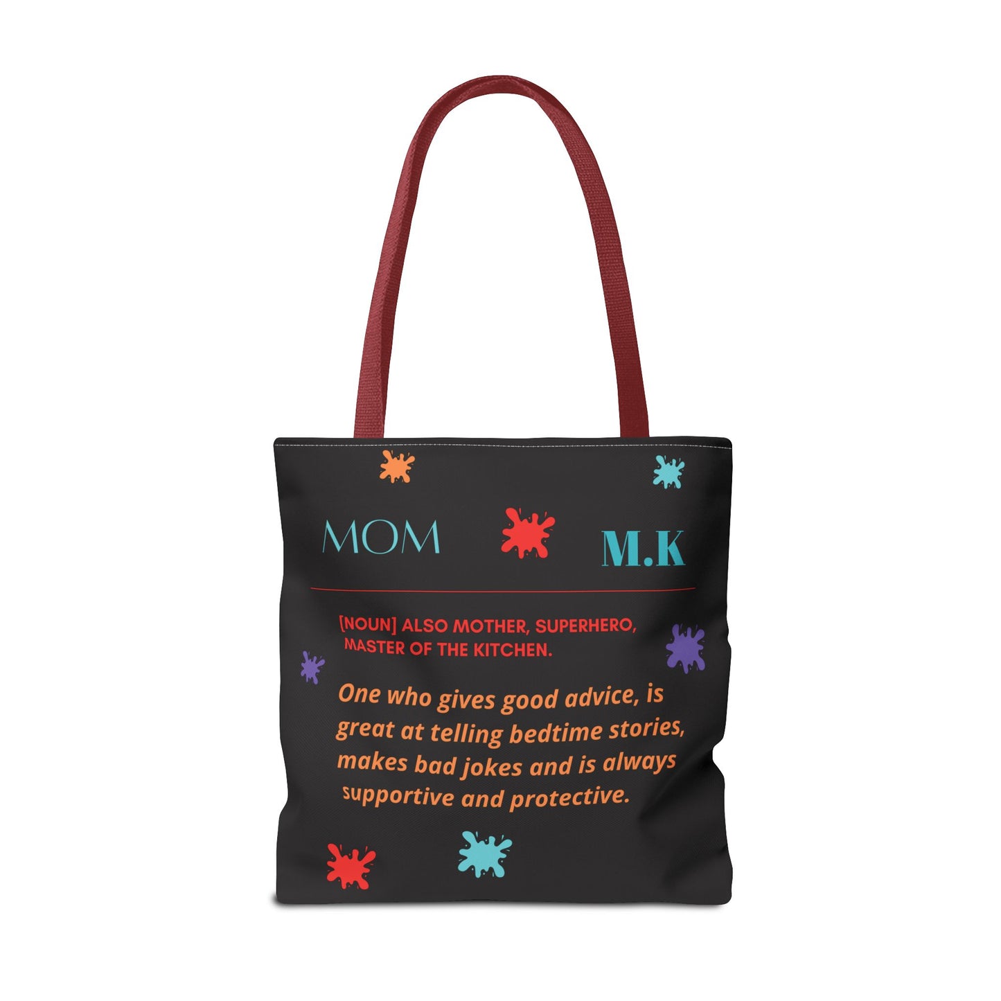 Personalized Mom Canvas Tote Bag — Watercolor Initials Splash
