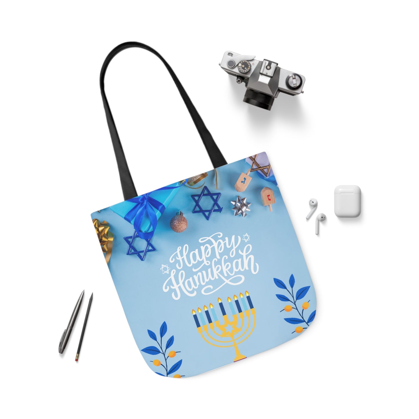 Blue and White Hanukkah Canvas Tote Bag