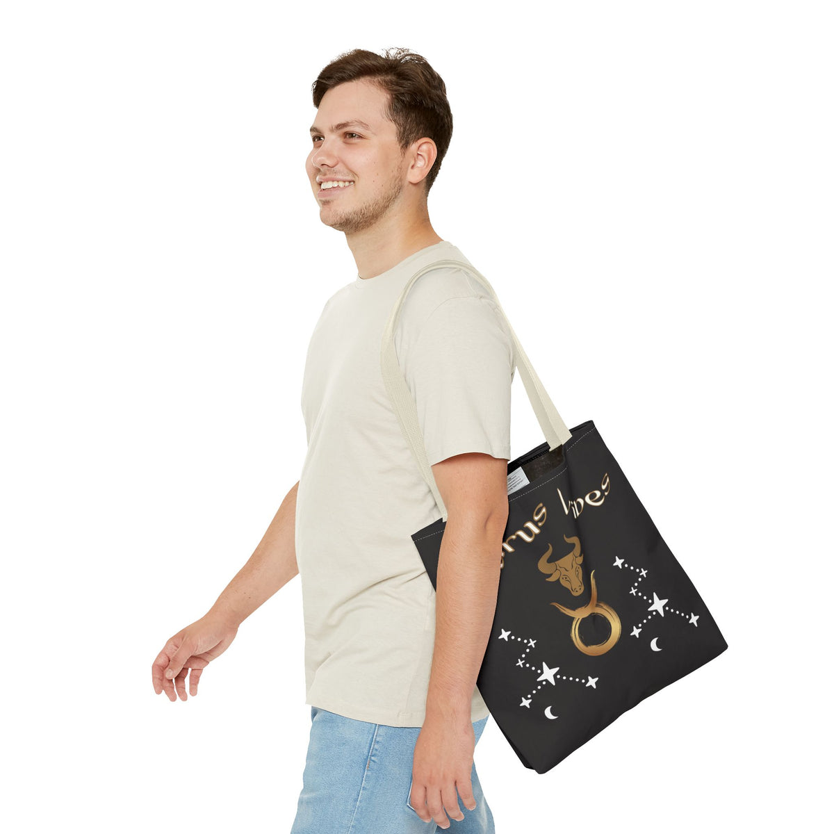 Personalized Taurus Vibes' Zodiac Canvas Tote Bag with Birth Year & Initials