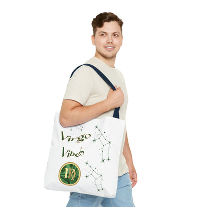 Personalized Initial & D.O.B Virgo Vibes Zodiac White Tote Bag