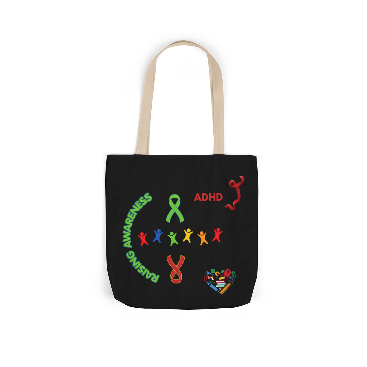 Autism Awareness Canvas Tote — Rainbow Handprints & Ribbon Design