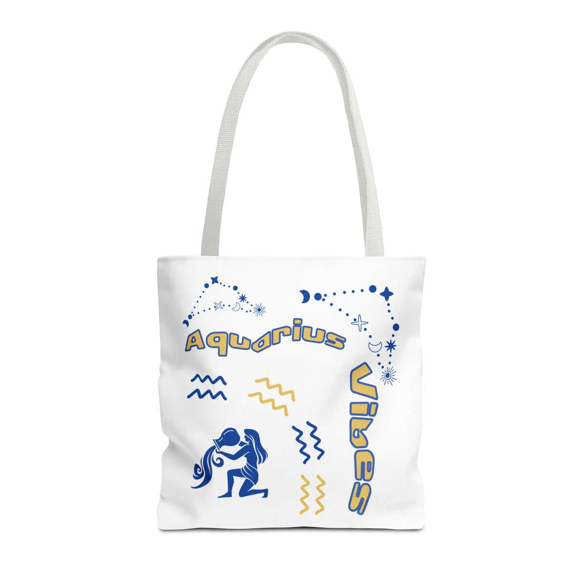 Aquarius Zodiac White Canvas Tote Bag — Personalized Birth Year & Initials
