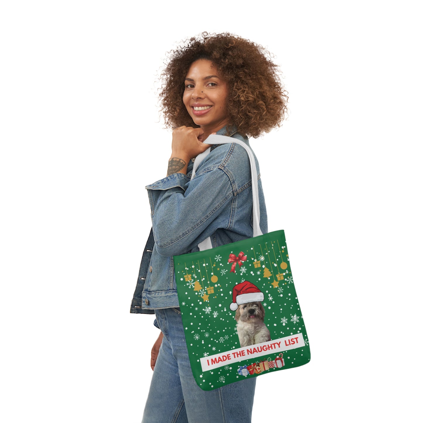 Green Christmas Personalized pet Canvas Tote Bag