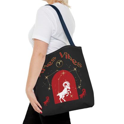 Personalized Initial & Birthdate Aries Vibes Black  Tote Bag — Zodiac Aries Horoscope Astrological Design (Born 1987)
