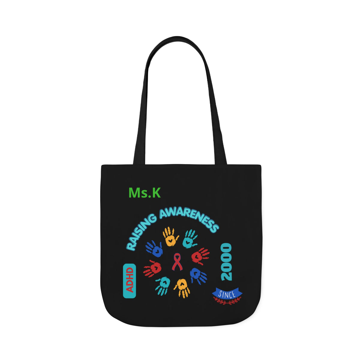 Autism Awareness Canvas Tote — Rainbow Handprints & Ribbon Design