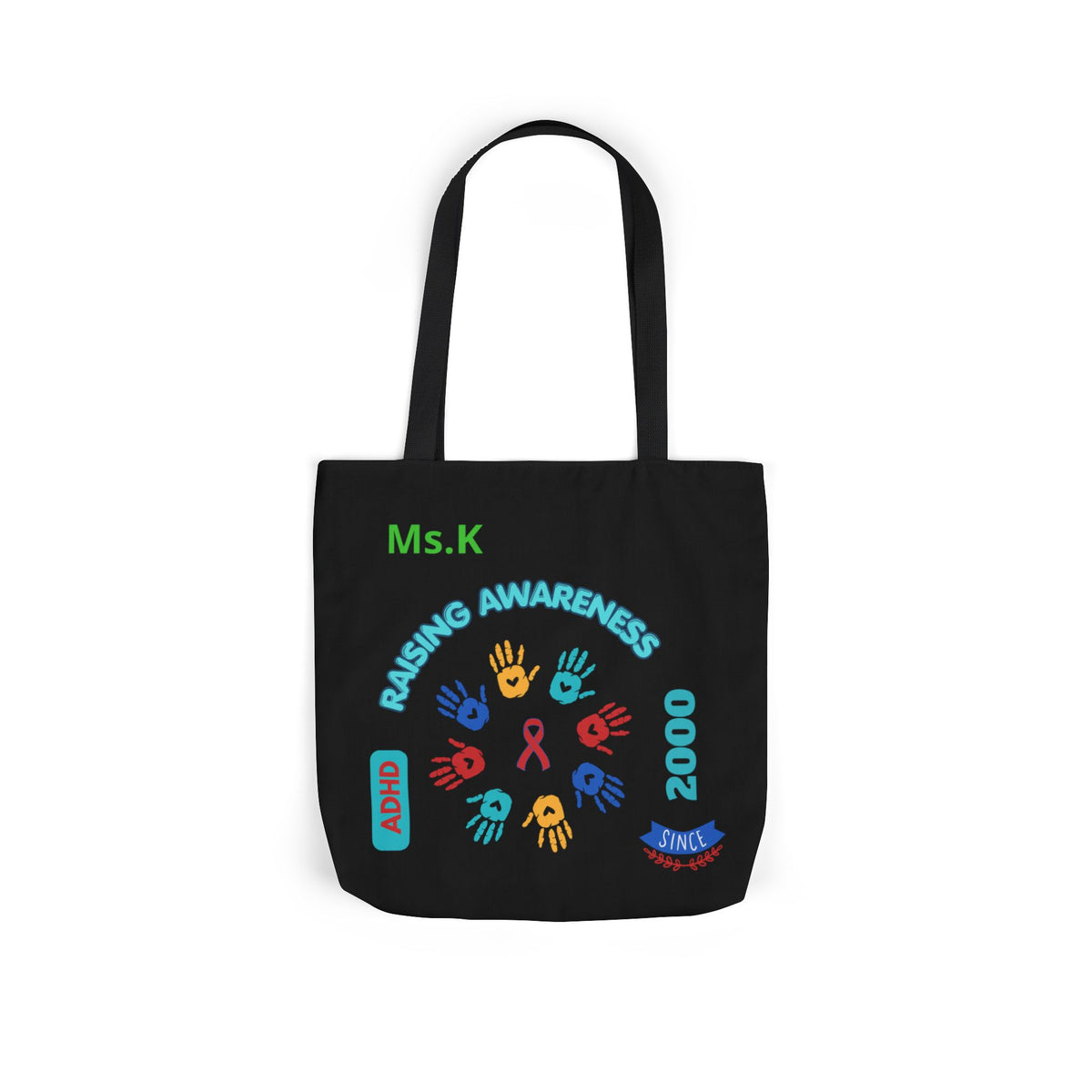Autism Awareness Canvas Tote — Rainbow Handprints & Ribbon Design
