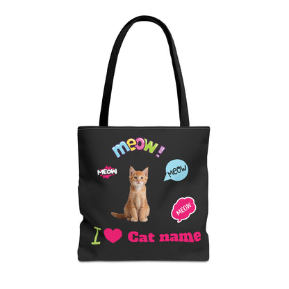 Personalized Cat Lover Canvas Tote Bag — "I  Cat name" Customizable Cat Photo Tote