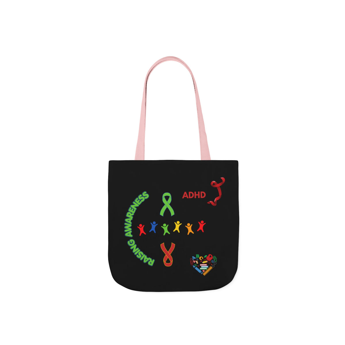 Autism Awareness Canvas Tote — Rainbow Handprints & Ribbon Design