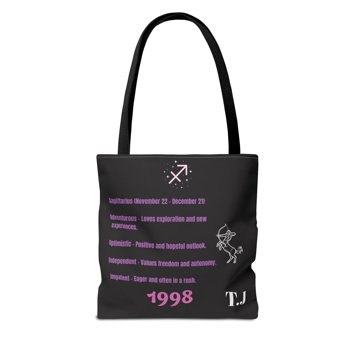 Personalized Initial & D.O.B Sagittarius Zodiac BlackCanvas Tote Bag