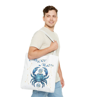 Personalized Initials & D.O.B Cancer Zodiac White Canvas Tote Bag – June 21–July 22 Astrology Gift
