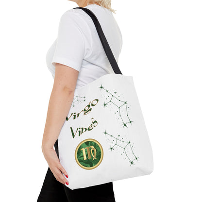 Personalized Initial & D.O.B Virgo Vibes Zodiac White Tote Bag