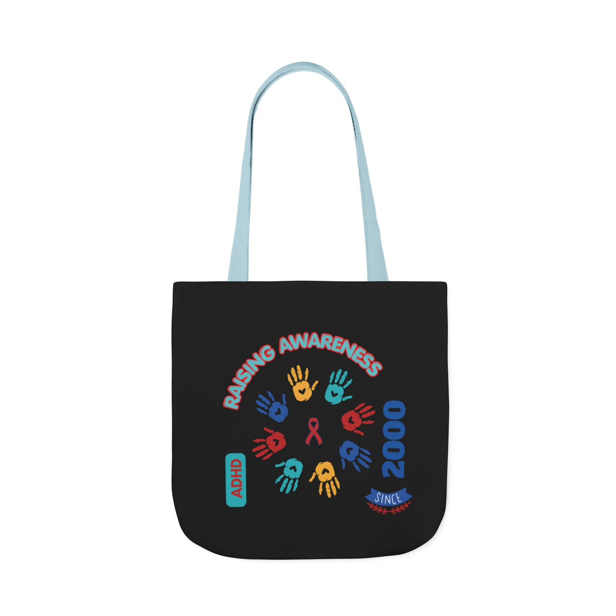 ADHD Awareness Rainbow Ribbon Canvas Tote with Personalized awareness year.