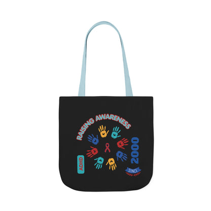 ADHD Awareness Rainbow Ribbon Canvas Tote with Personalized awareness year.