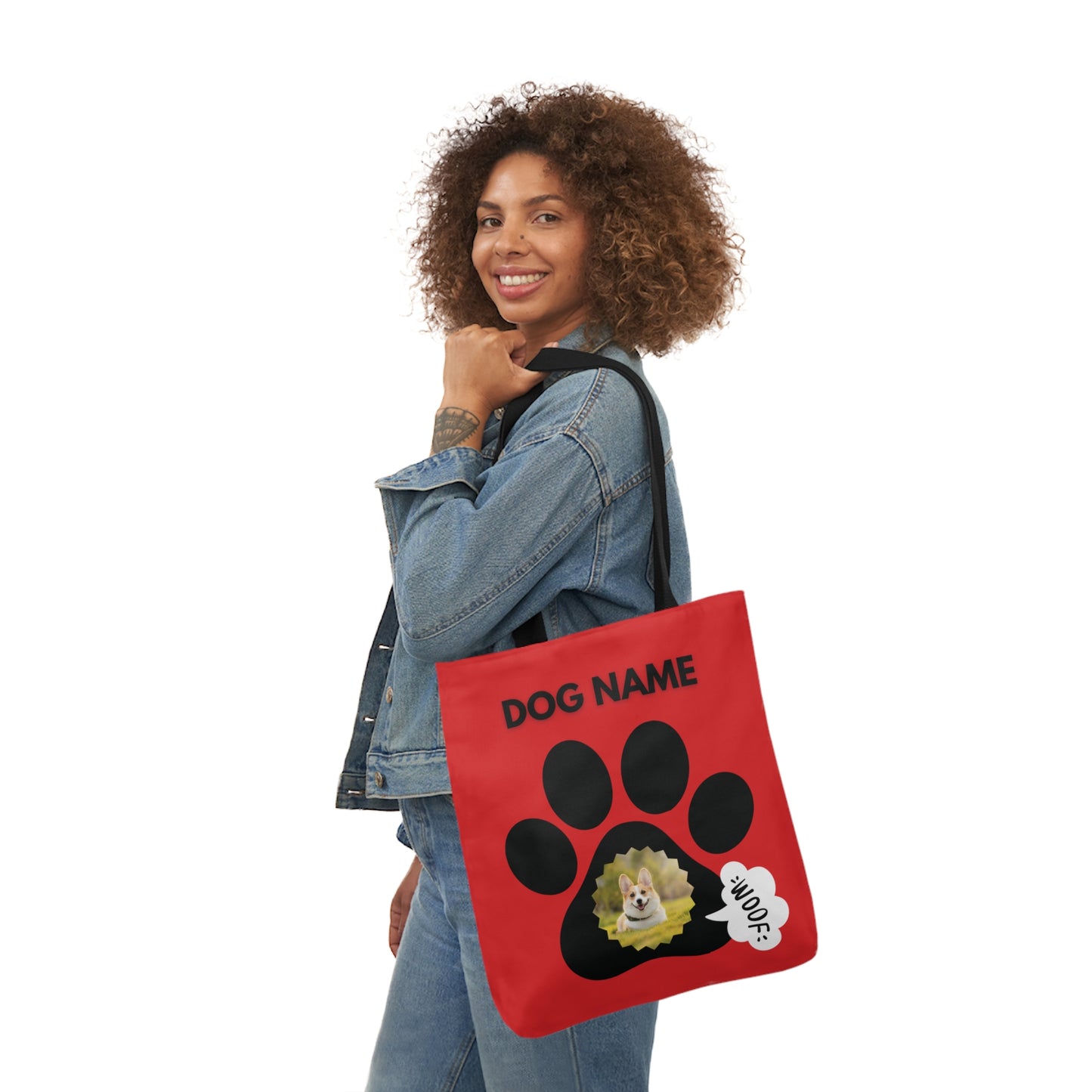 Red and Black Personalized Dog Canvas Tote Bag