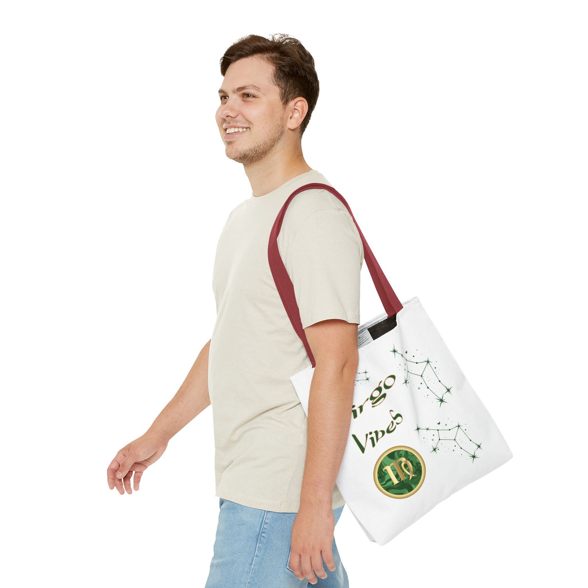 Personalized Initial & D.O.B Virgo Vibes Zodiac White Tote Bag