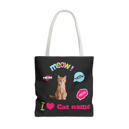Personalized Cat Lover Canvas Tote Bag — "I  Cat name" Customizable Cat Photo Tote