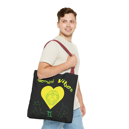 Personalized Initial & D.O.B Gemini Vibes black Zodiac Tote Bag
