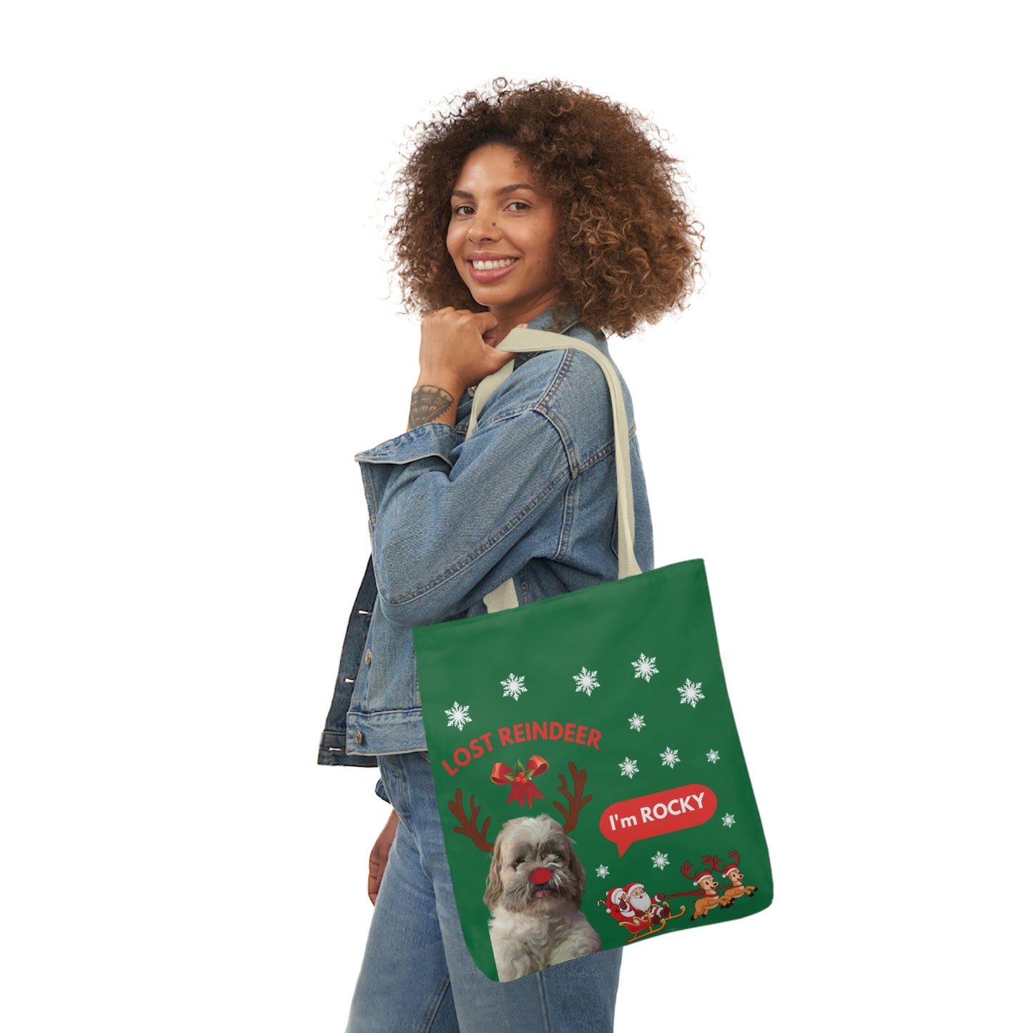 Green Christmas Personalized Dog Canvas Tote Bag