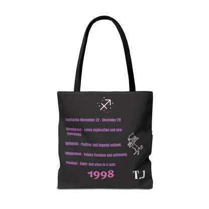 Personalized Initial & D.O.B Sagittarius Zodiac BlackCanvas Tote Bag
