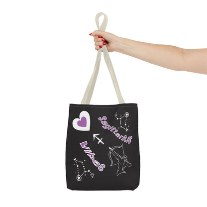 Personalized Initial & D.O.B Sagittarius Zodiac BlackCanvas Tote Bag