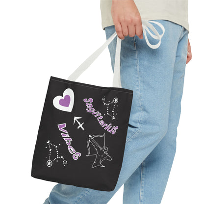 Personalized Initial & D.O.B Sagittarius Zodiac BlackCanvas Tote Bag