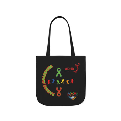 ADHD Awareness Rainbow Ribbon Canvas Tote with Personalized awareness year.