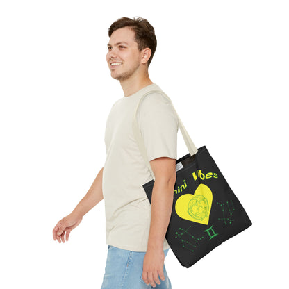 Personalized Initial & D.O.B Gemini Vibes black Zodiac Tote Bag