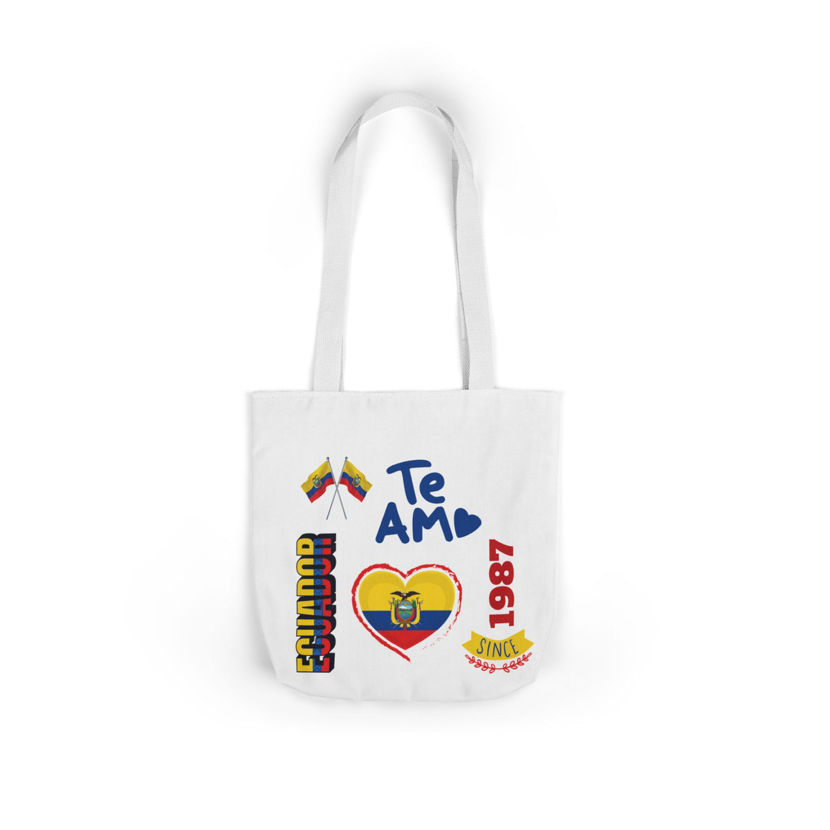 Ecuador Canvas Tote — "Te Amo" Heart Flag Design Personalized initial and D.O.B