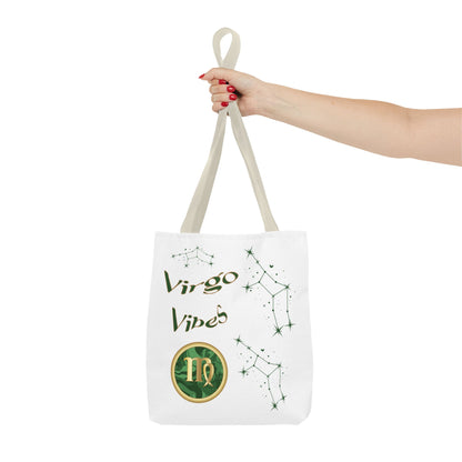 Personalized Initial & D.O.B Virgo Vibes Zodiac White Tote Bag
