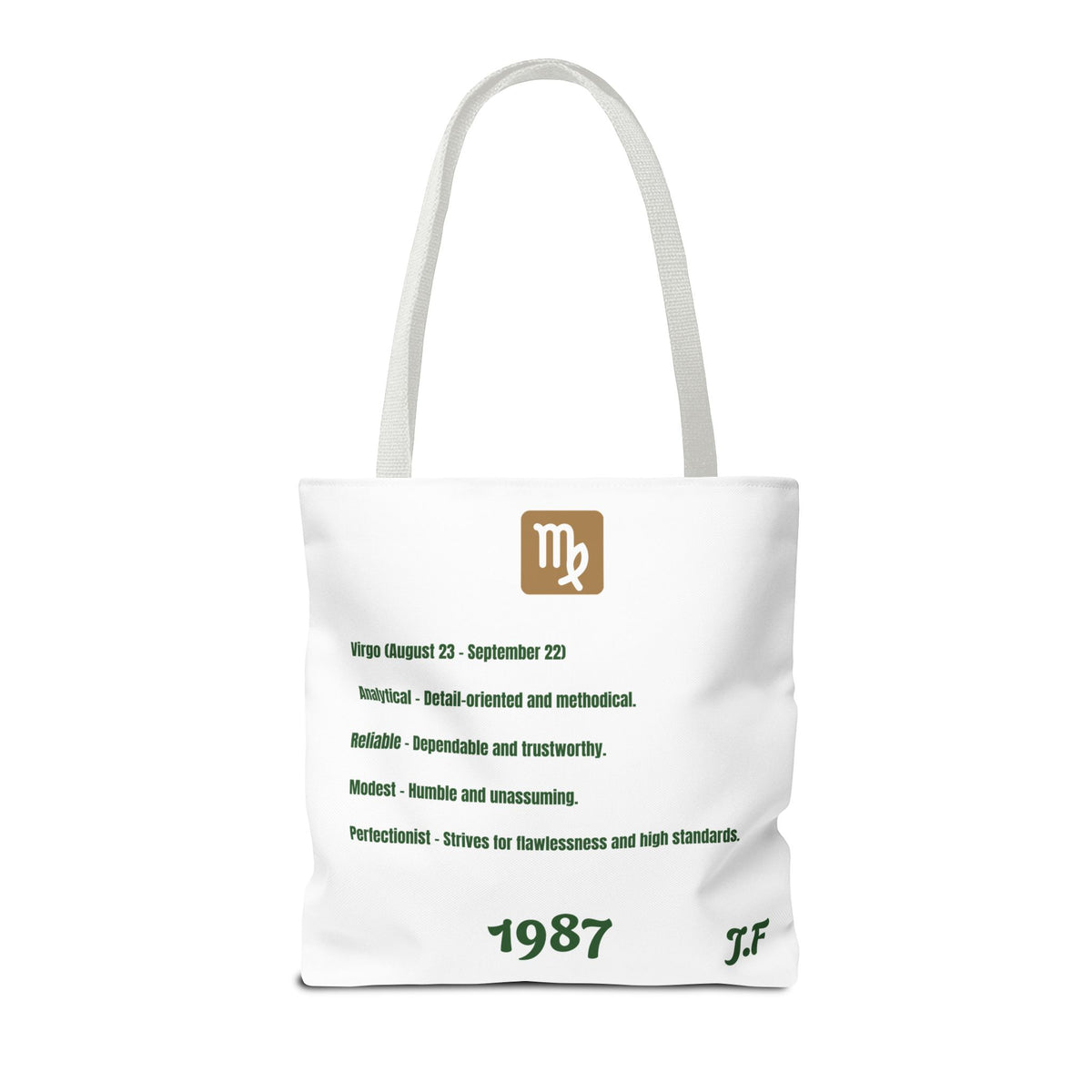 Personalized Initial & D.O.B Virgo Vibes Zodiac White Tote Bag