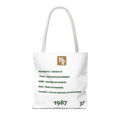 Personalized Initial & D.O.B Virgo Vibes Zodiac White Tote Bag