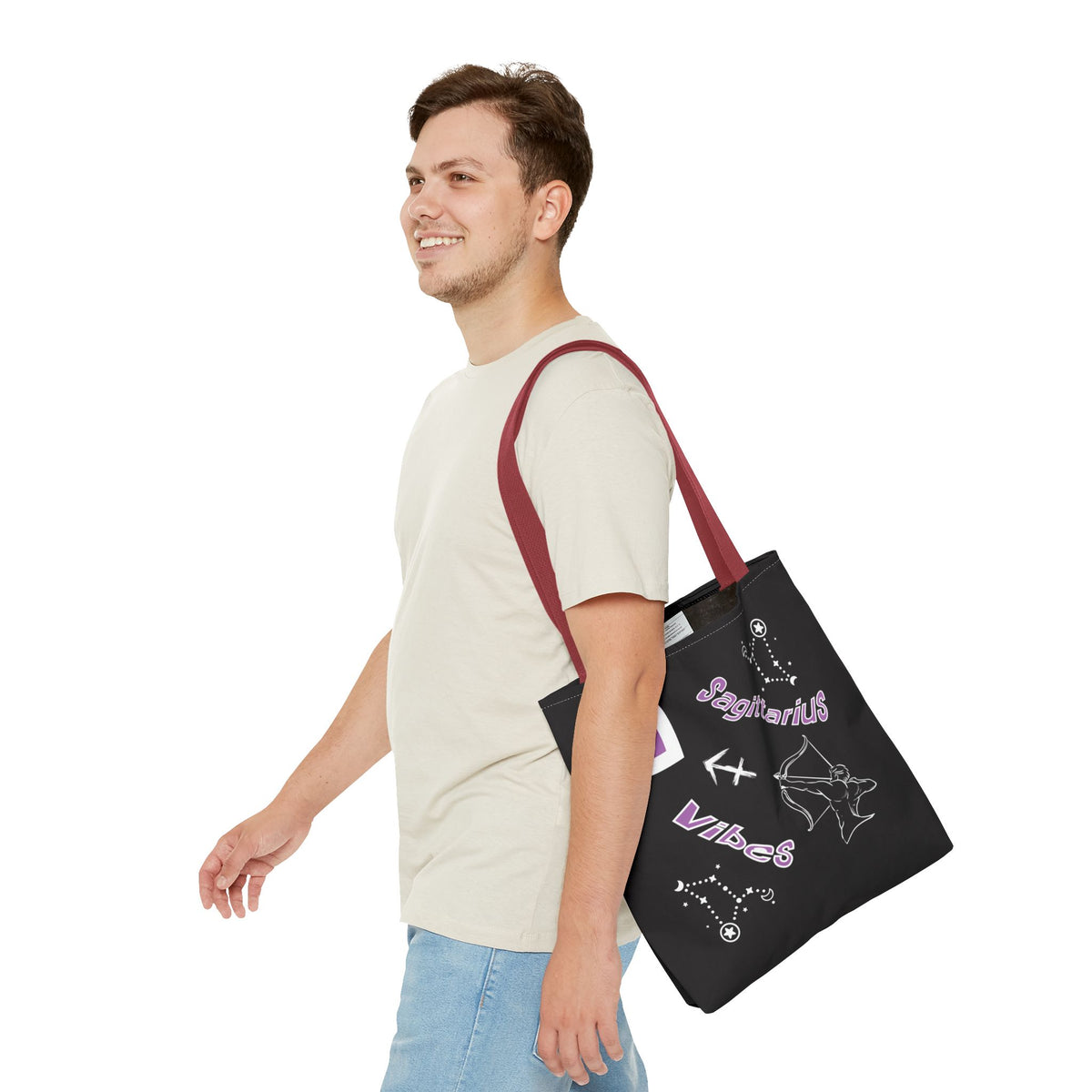 Personalized Initial & D.O.B Sagittarius Zodiac BlackCanvas Tote Bag