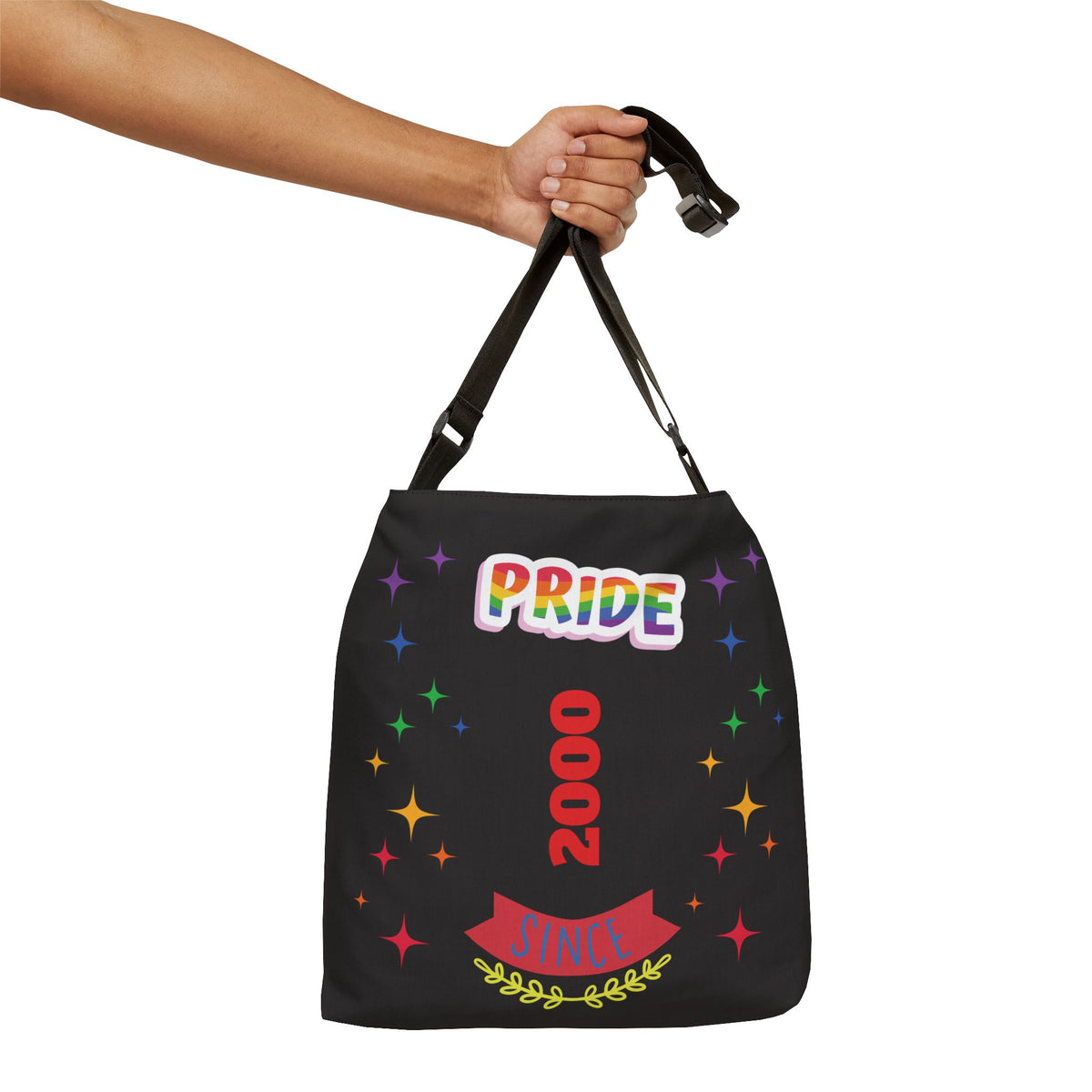 Personalzized Initial & D.O.B Pride Always Adjustable Tote Bag – Rainbow Hearts, 24/7 LGBTQ+ Celebration