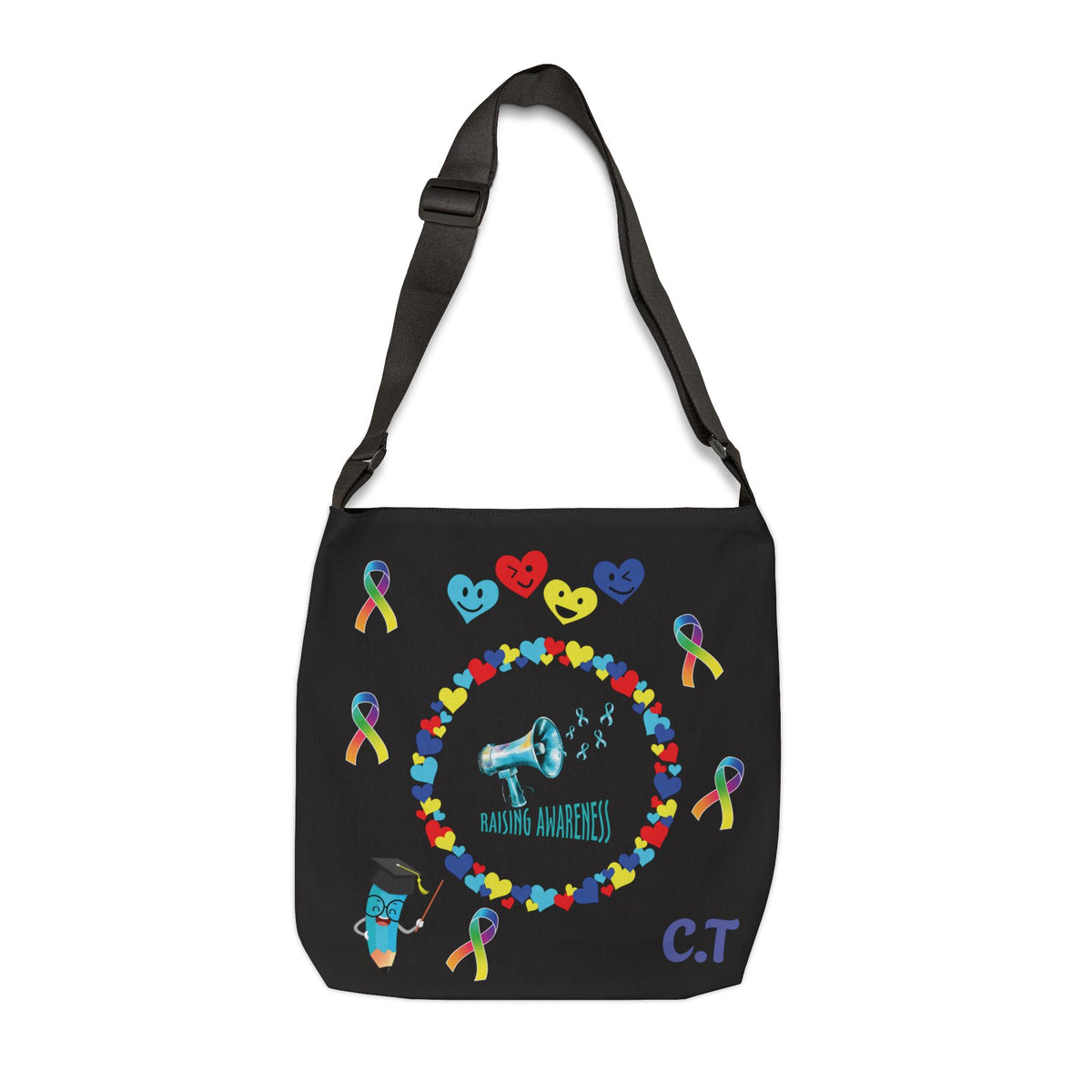 Personalized Initial Autism Awareness Adjustable Tote Bag