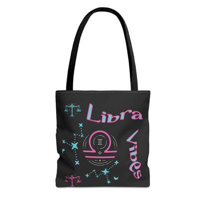 Personalized Initial & D.O.B Libra Zodiac Black Tote Bag with Traits & Birth Year (1997)