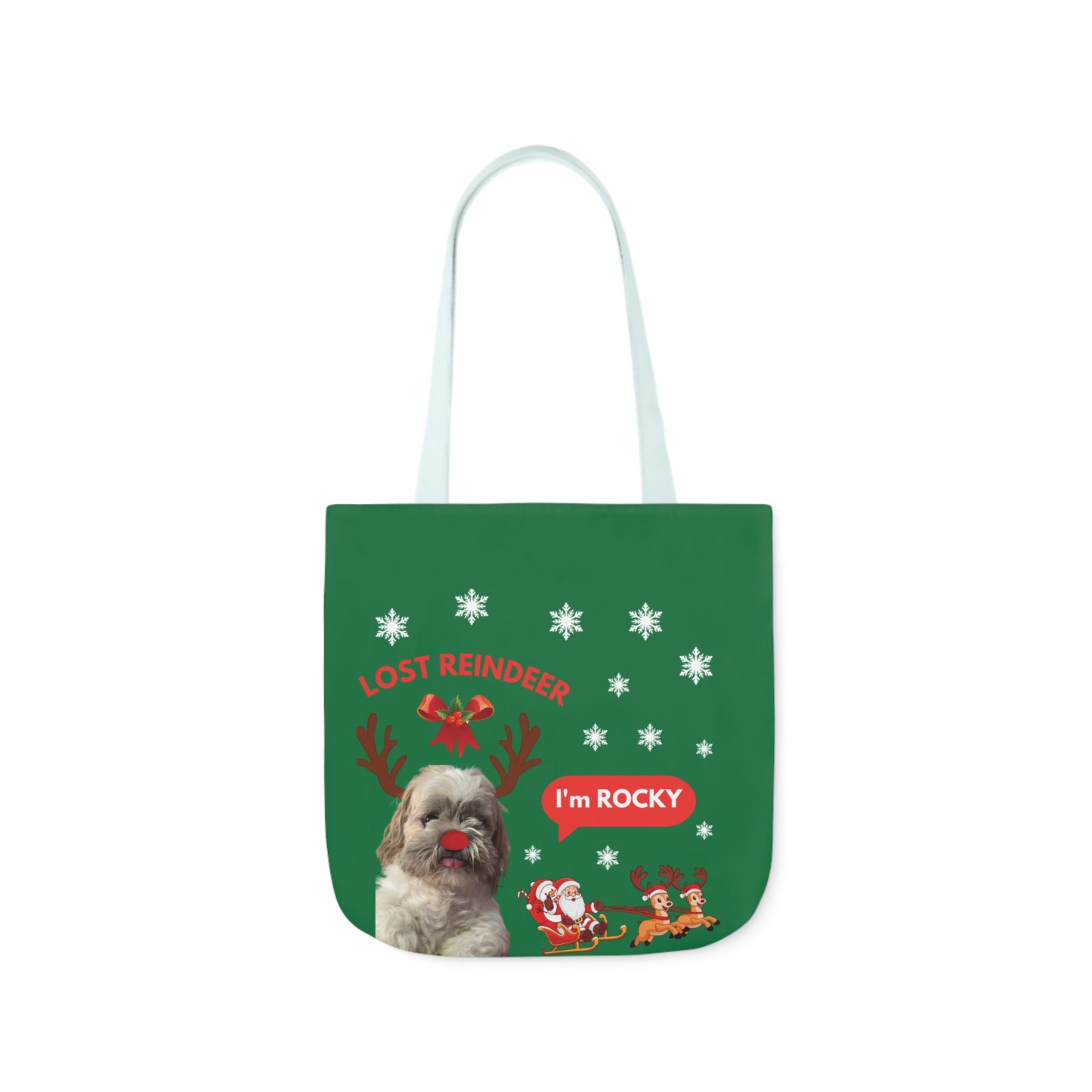 Green Christmas Personalized Dog Canvas Tote Bag