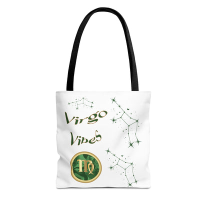 Personalized Initial & D.O.B Virgo Vibes Zodiac White Tote Bag
