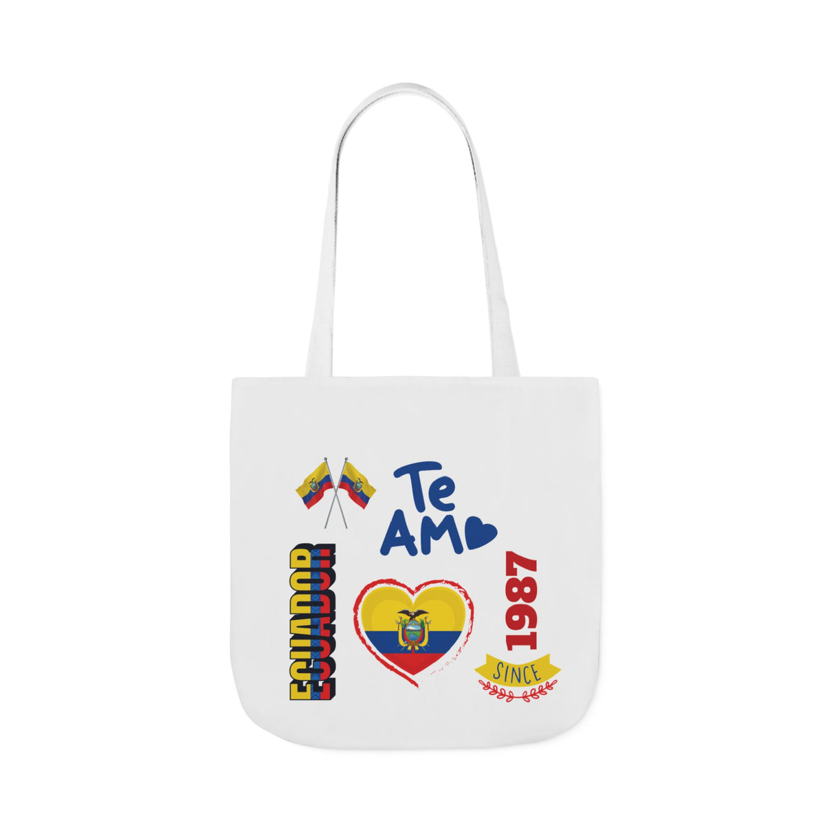Ecuador Canvas Tote — "Te Amo" Heart Flag Design Personalized initial and D.O.B