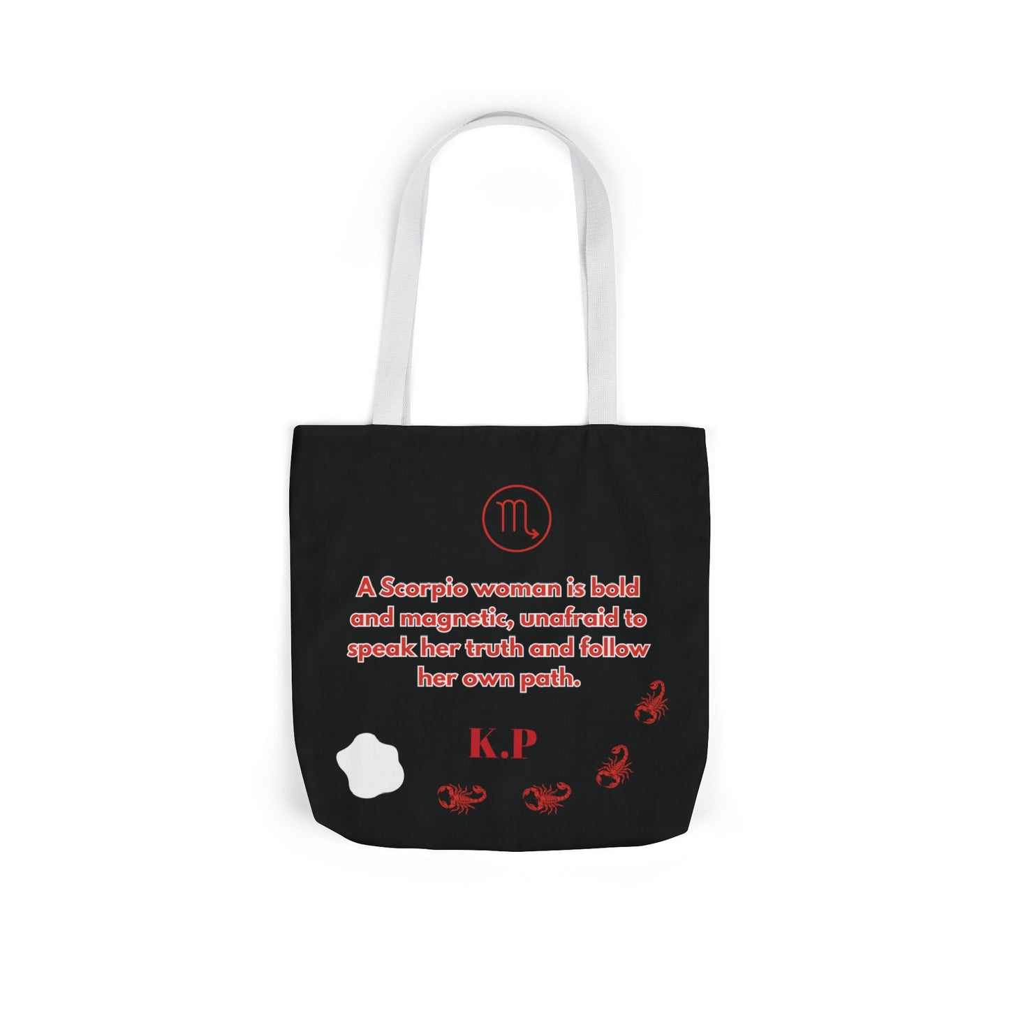 Personalized D.O.B Scorpio 1987 Tote Bag with initials in back — Zodiac Canvas Tote with Neon Scorpion Design